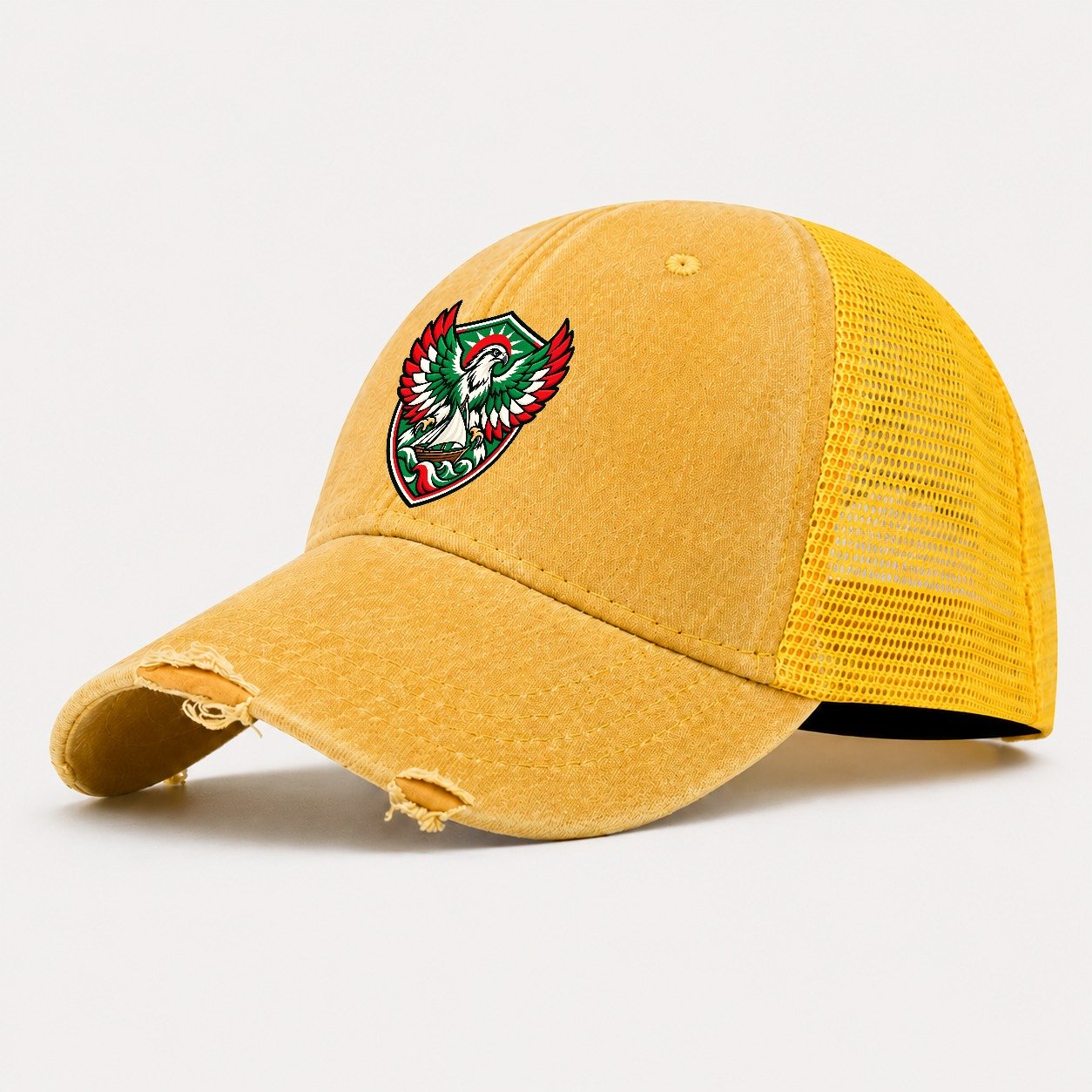 Kuwait Minimal Emblem Country Logos Washed Trucker Hat – Yellow