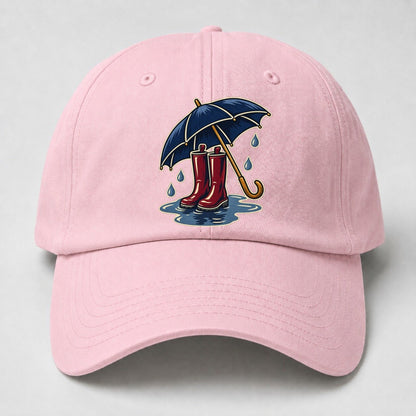 Rainy Day Umbrella And Wellington Boots Uk Culture Heritage Baseball Cap – Pink
