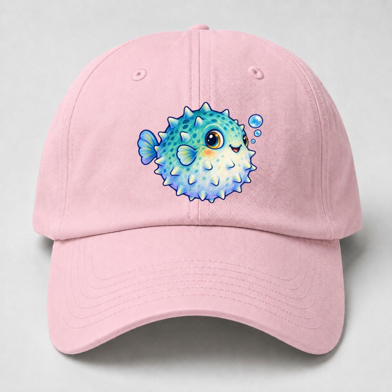 Pufferfish Side Puff Sea Sprite Baseball Cap – Pink