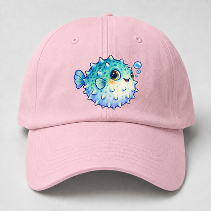 Pufferfish Side Puff Sea Sprite Baseball Cap – Pink