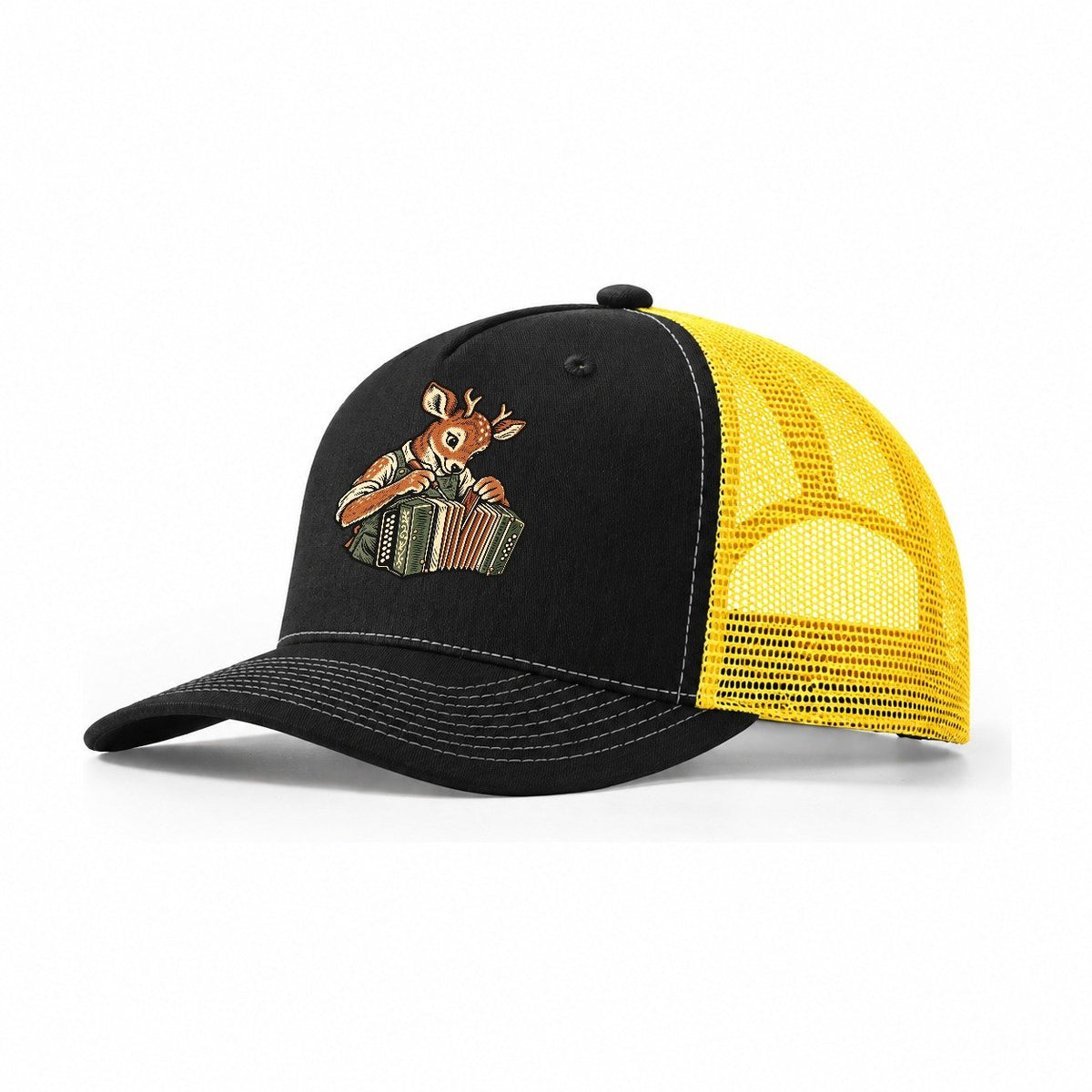 Deer Accordion Repairer Sundown Familiars Trucker Hat – Black Yellow