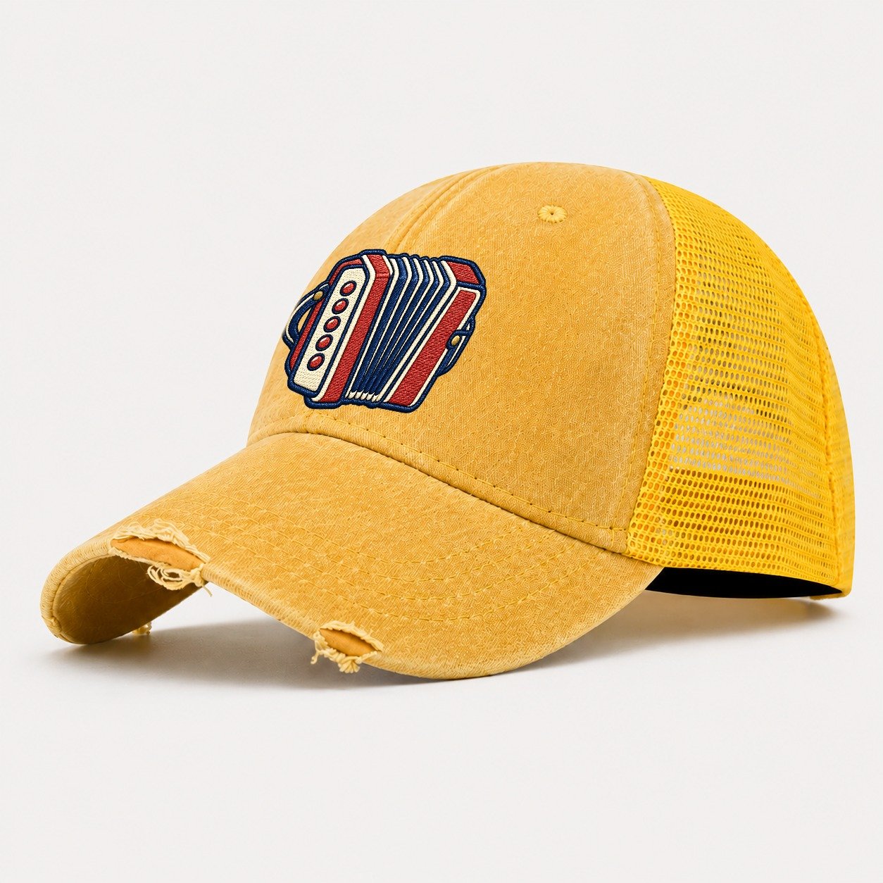 Button Accordion Tiny Solo Marks Washed Trucker Hat – Yellow