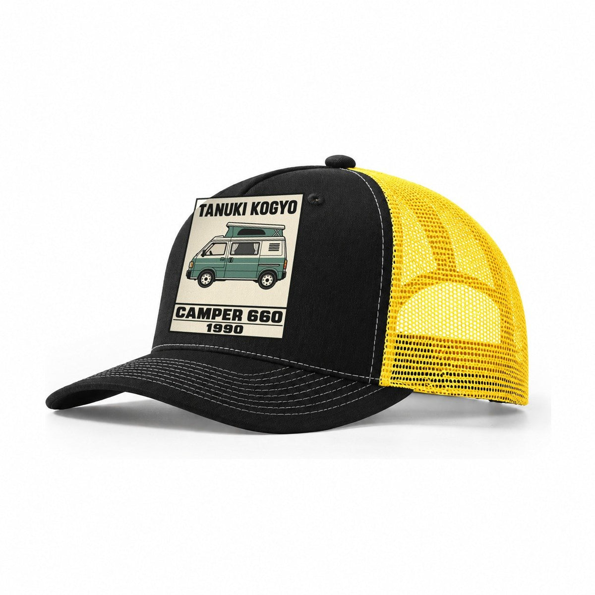 Tanuki Camper Showa Speed Plates Trucker Hat – Black Yellow