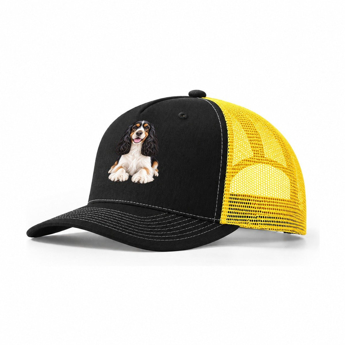 Tri Color Cocker Spaniel Trucker Hat – Black Yellow