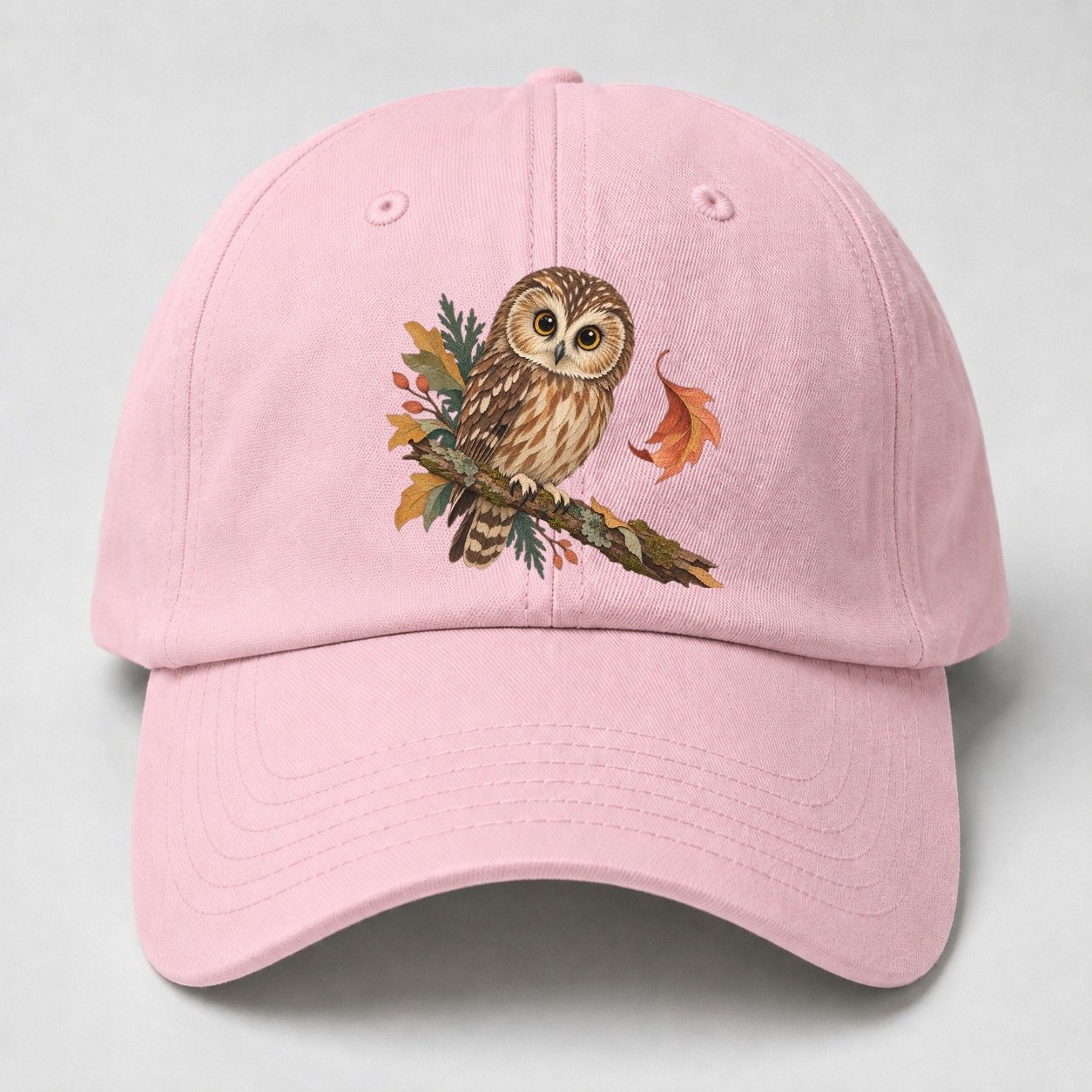 Owl Falling Leaf Gentle Wild Baseball Cap – Pink