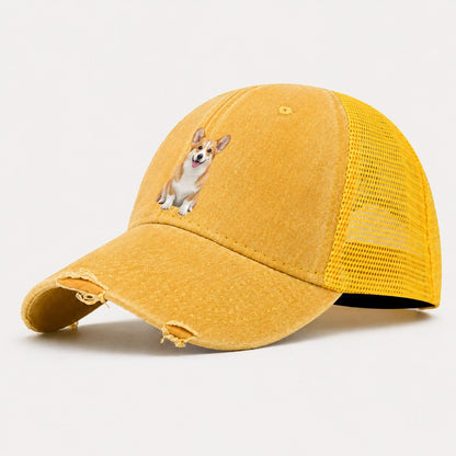Pembroke Welsh Corgi Sitting Top Breeds Washed Trucker Hat – Yellow