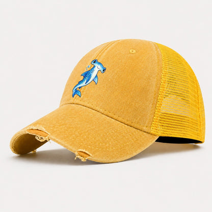 Hammerhead Shark Upward Swim Sea Sprite Washed Trucker Hat – Yellow
