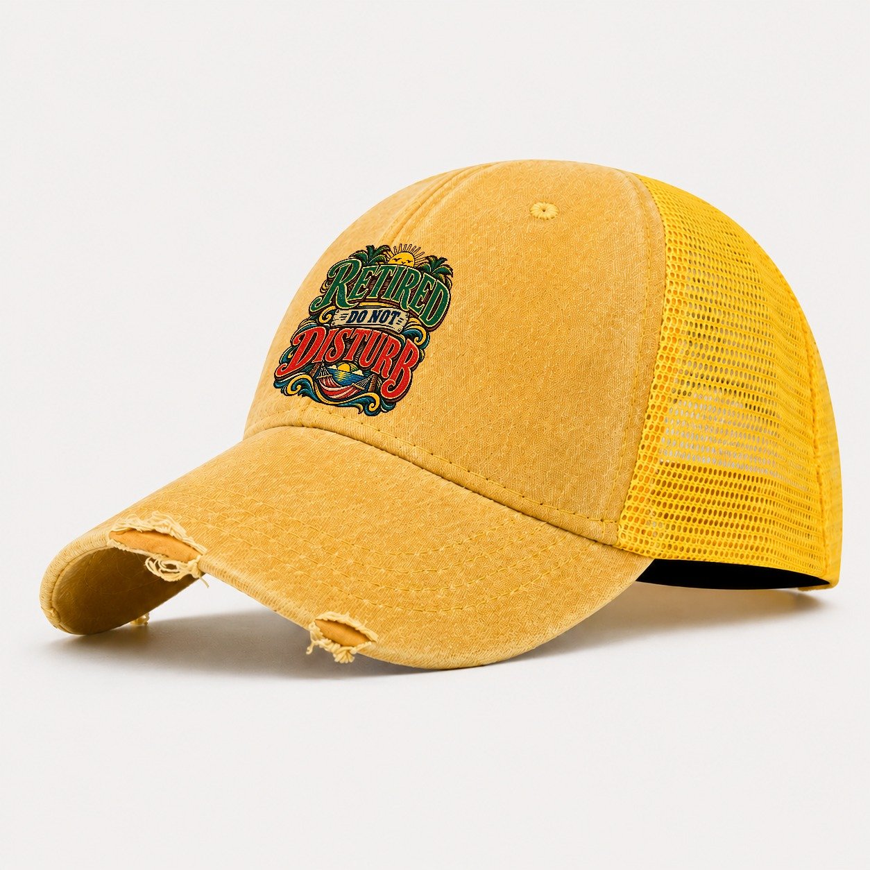 Retired Do Not Disturb Retired Living Washed Trucker Hat – Yellow