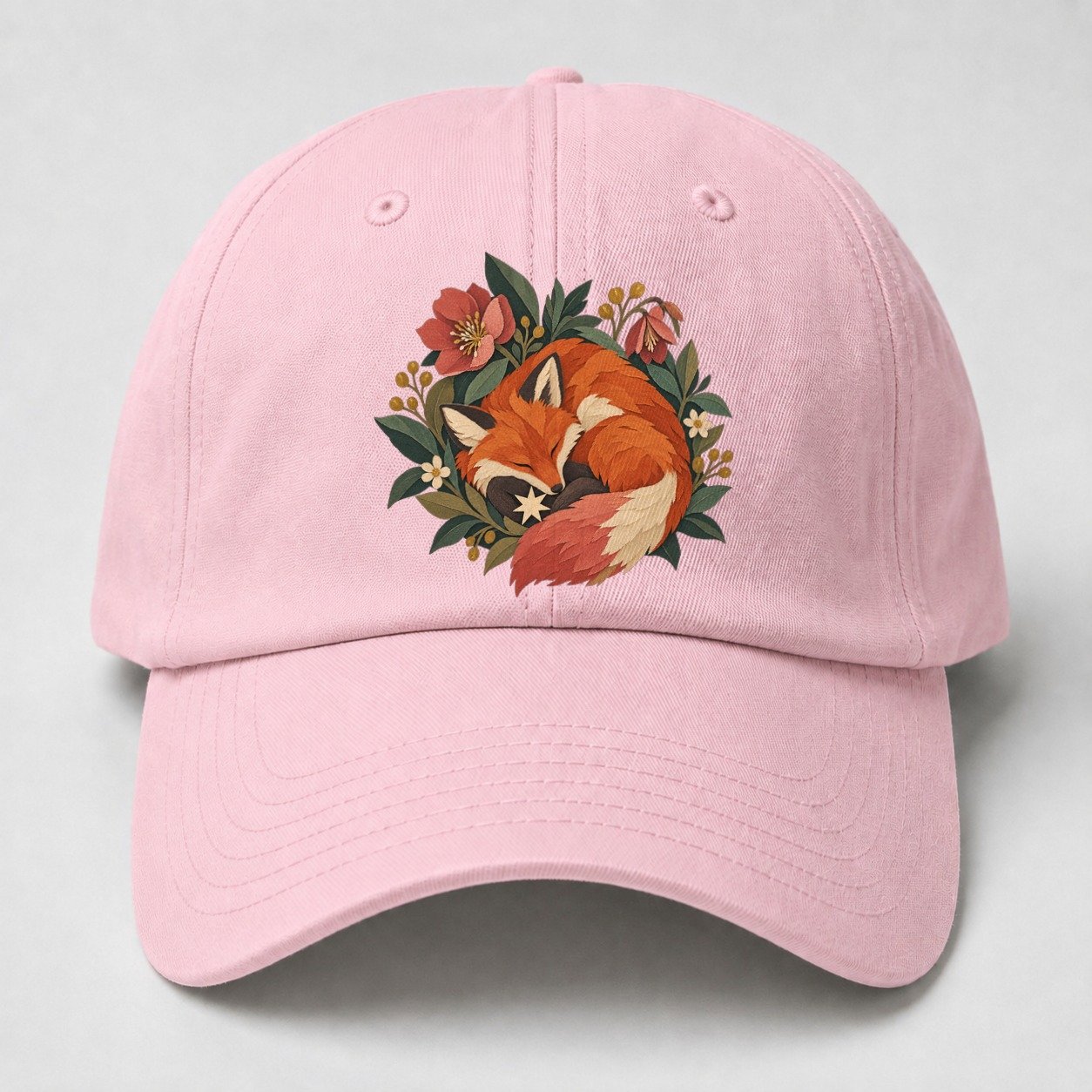 Sleeping Fox Star Nest Gentle Wild Baseball Cap – Pink