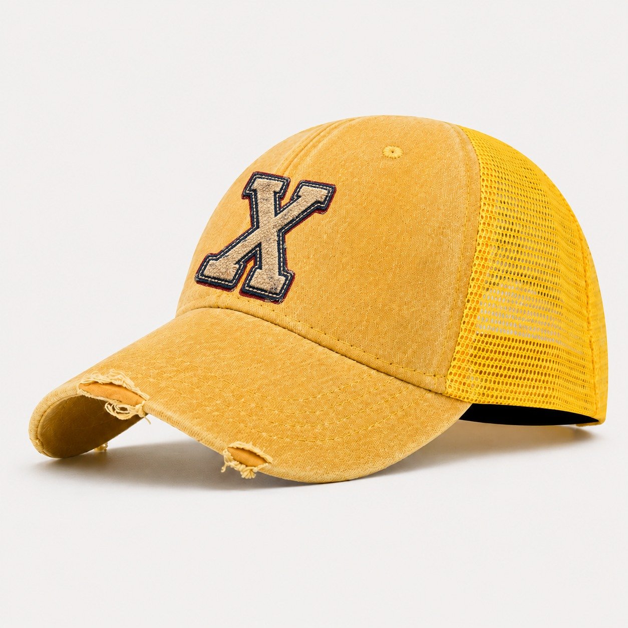 Varsity Chenille X Monogram Washed Trucker Hat – Yellow