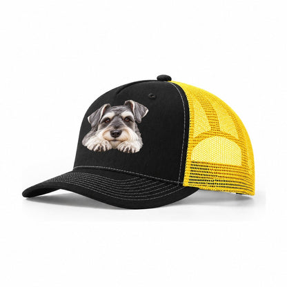 Schnauzer Chin On Paws Character Club Trucker Hat – Black Yellow