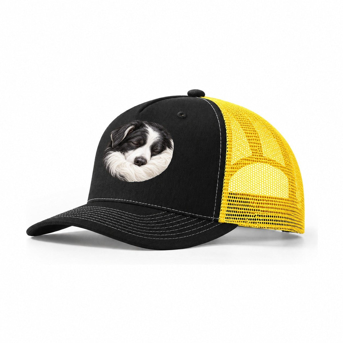 Border Collie Ruff Tuck Pastimes Companions Trucker Hat – Black Yellow