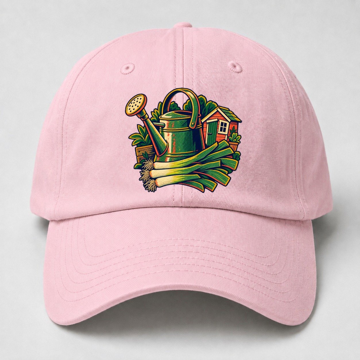 Allotment Shed Watering Can And Leeks Uk Culture Heritage Baseball Cap – Pink