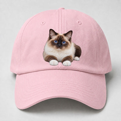 Birman Reclining Paws Forward Realistic Cat Portrait Baseball Cap – Pink