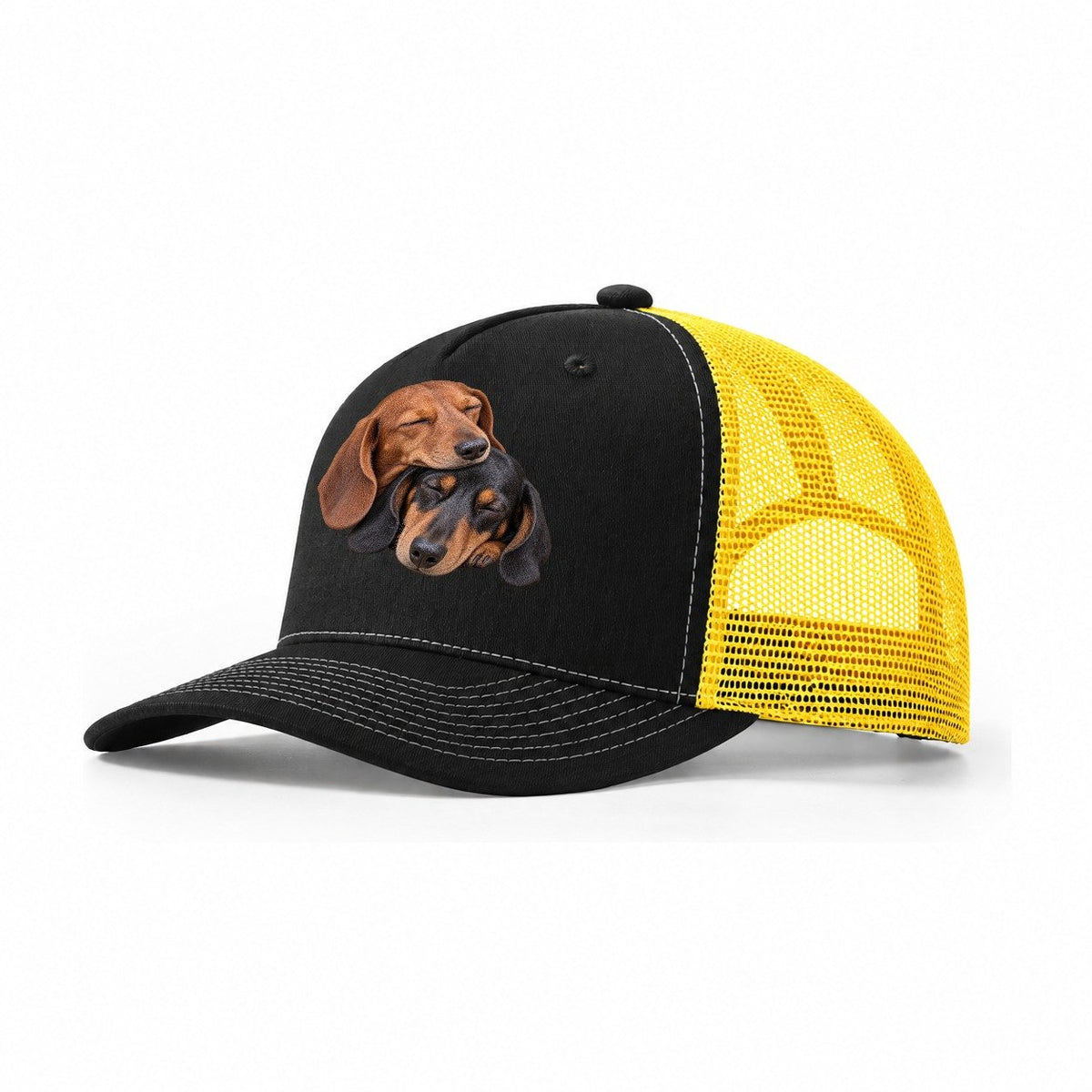 Dachshund Sleeping Pair Character Club Trucker Hat – Black Yellow