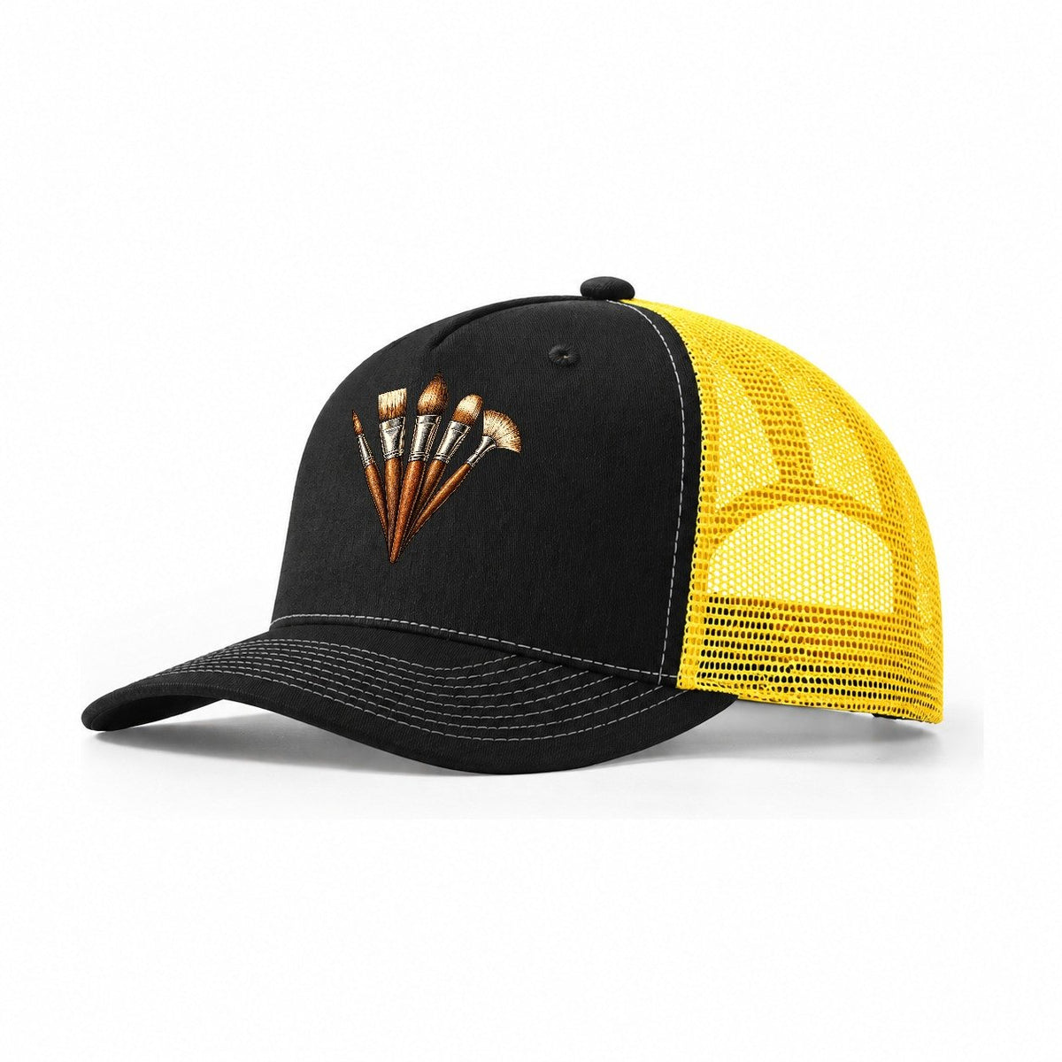 Brush Ferrules Narrow Fan Pastimes Companions Trucker Hat – Black Yellow