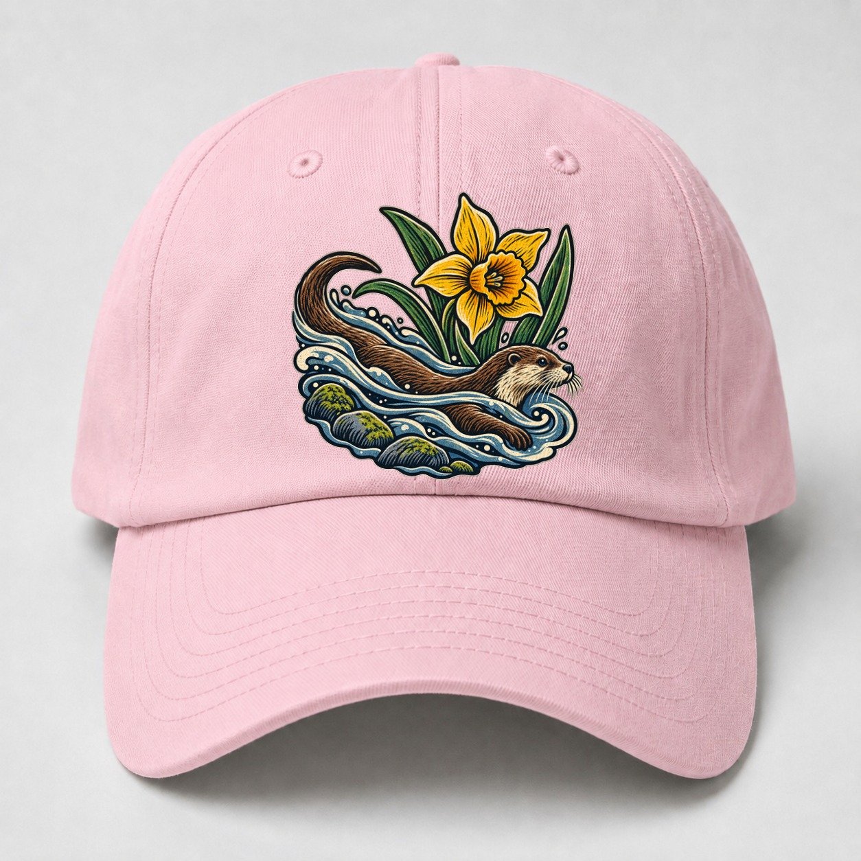 Welsh Otter And Daffodil Stream Uk Culture Heritage Baseball Cap – Pink