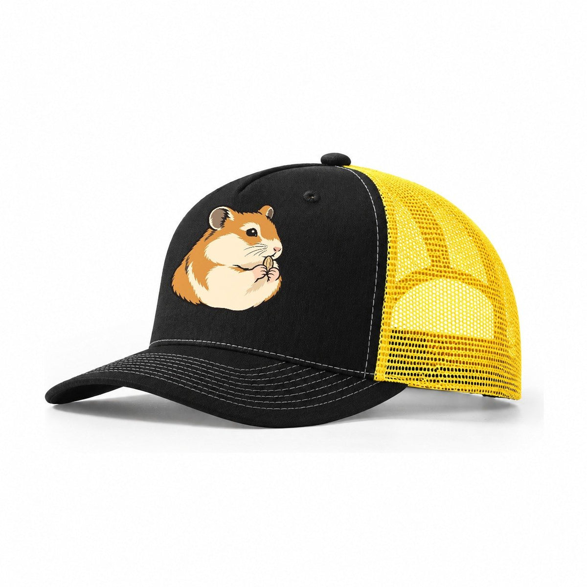 Hamster Seed Keeper Small Pet Logos Trucker Hat – Black Yellow