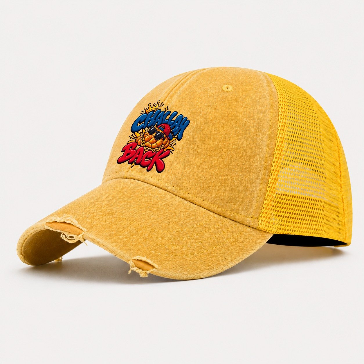 Challah Back Retro Judaism Heritage Washed Trucker Hat – Yellow