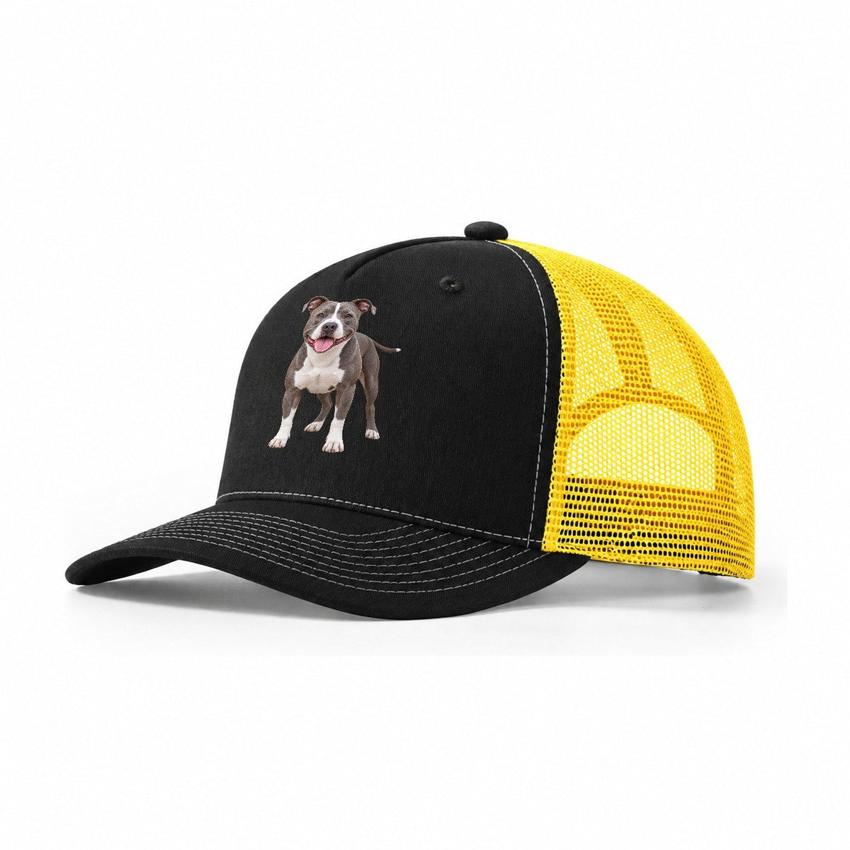 Pit Bull Terrier Standing Top Breeds Trucker Hat – Black Yellow