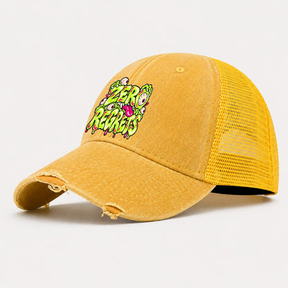 Zero Regrets Crazy Styles Washed Trucker Hat – Yellow