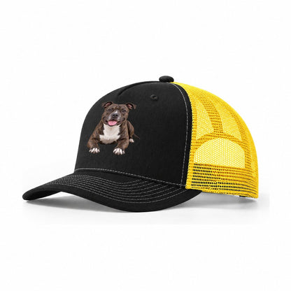 Staffordshire Bull Terrier Lying Down Top Breeds Trucker Hat – Black Yellow