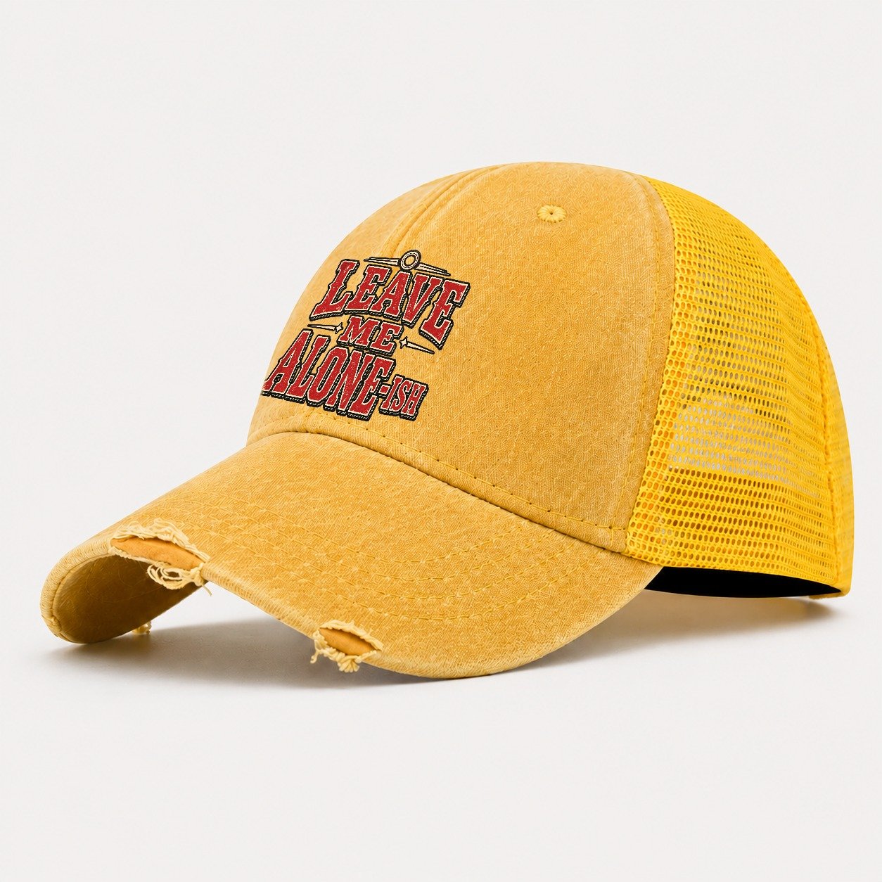 Leave Me Alone Ish American Wit Washed Trucker Hat – Yellow