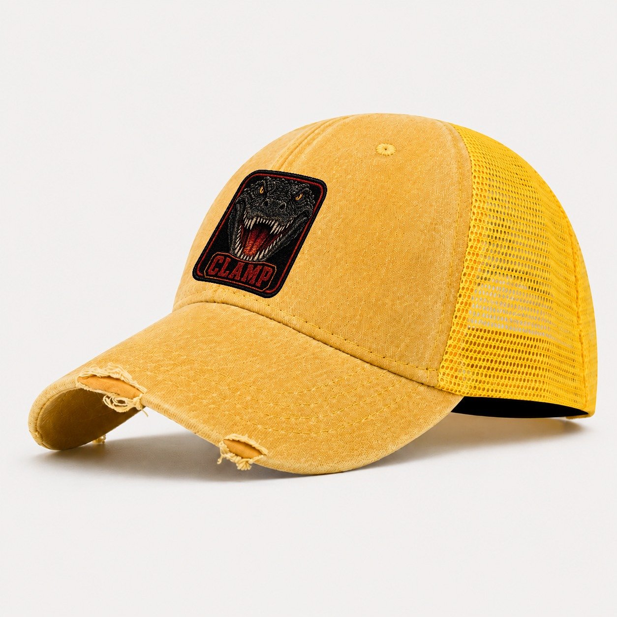 Alligator Clamp Badge Washed Trucker Hat – Yellow