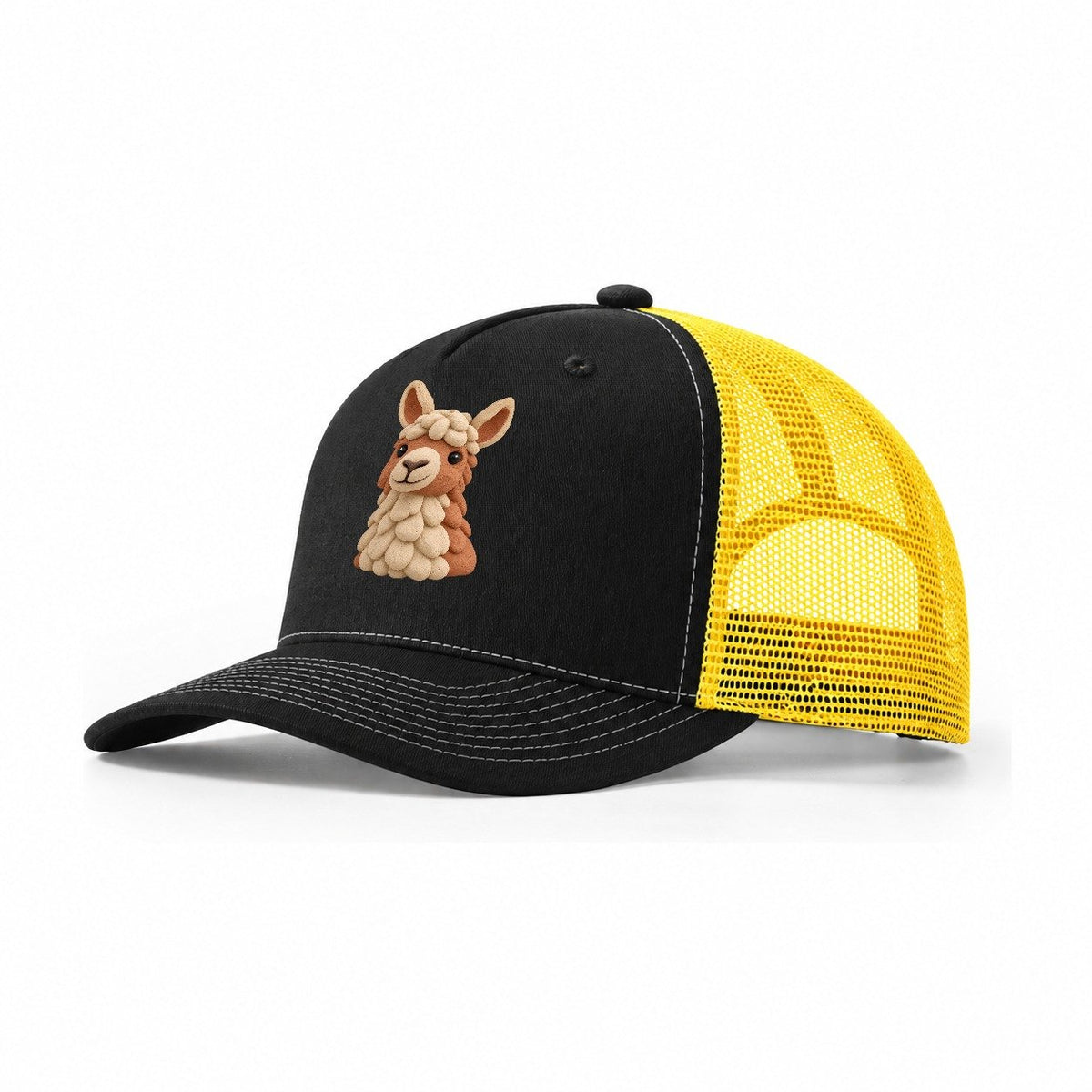 Llama Wool Cloud Trucker Hat – Black Yellow