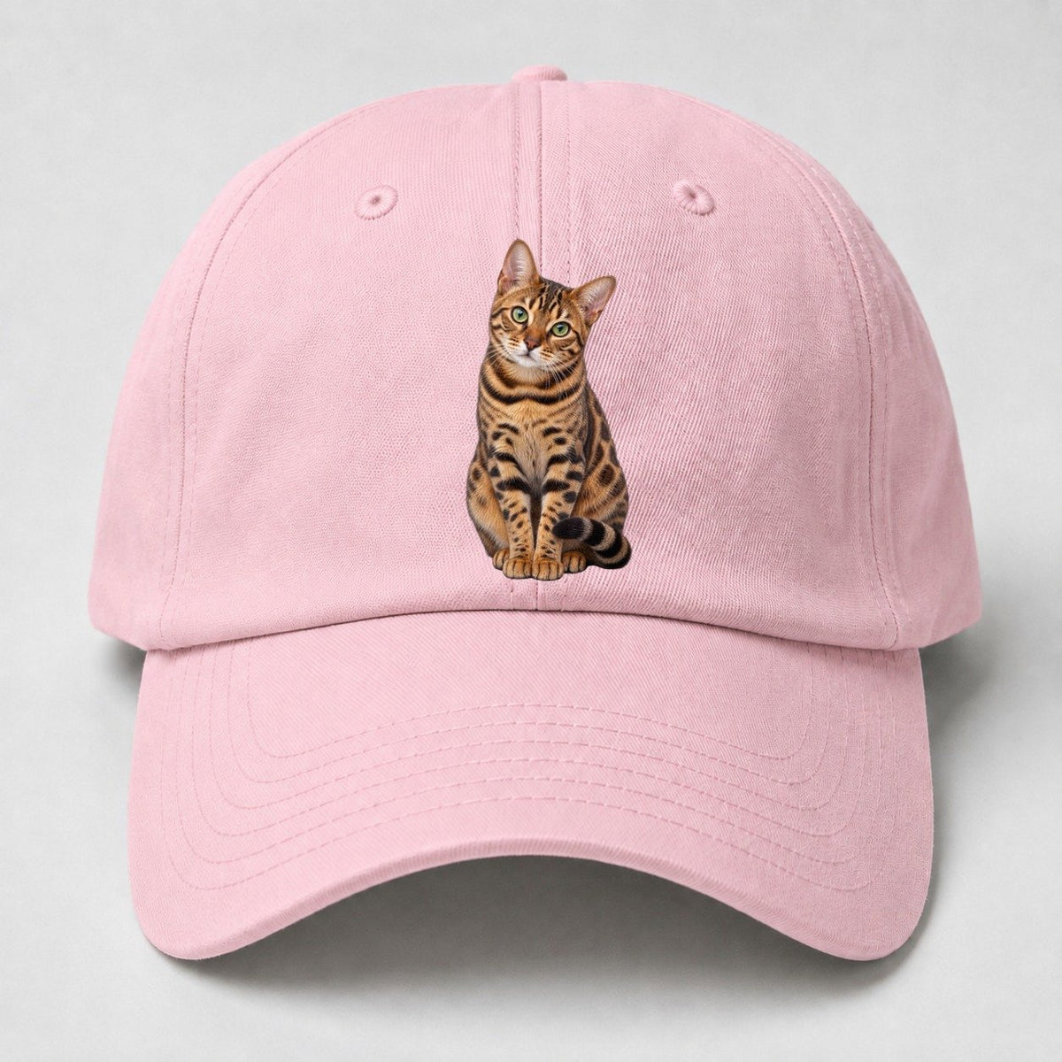 Bengal Seated Portrait Realistic Cat Portrait Baseball Cap – Pink