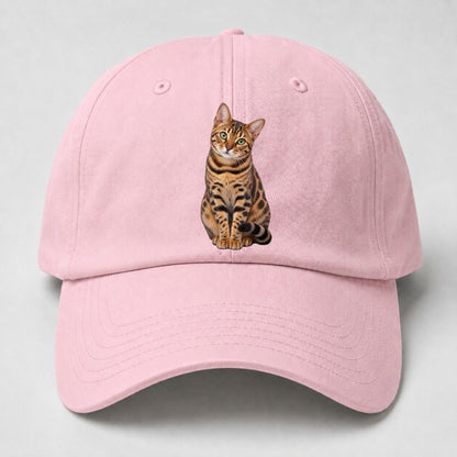 Bengal Seated Portrait Realistic Cat Portrait Baseball Cap – Pink
