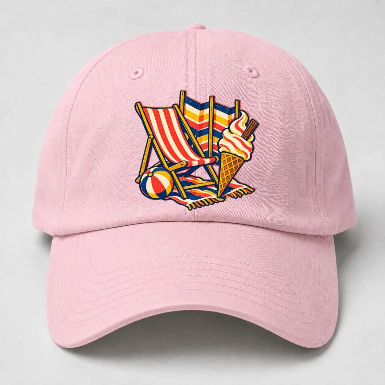British Seaside Deckchair Windbreak And Ice Cream Uk Culture Heritage Baseball Cap – Pink