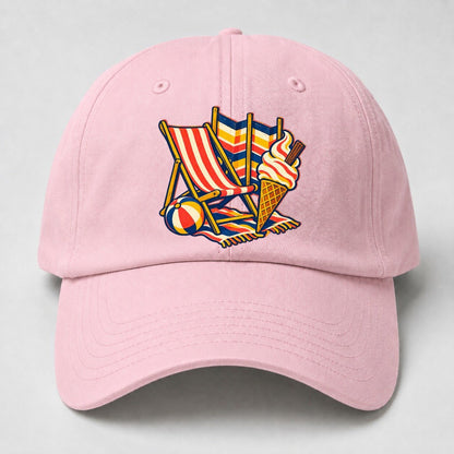 British Seaside Deckchair Windbreak And Ice Cream Uk Culture Heritage Baseball Cap – Pink