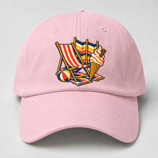British Seaside Deckchair Windbreak And Ice Cream Uk Culture Heritage Baseball Cap – Pink