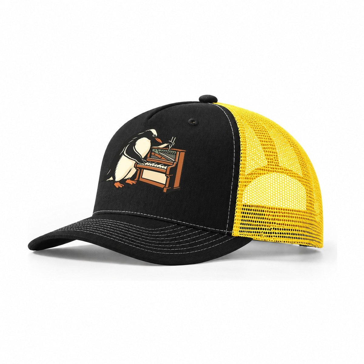 Penguin Piano Tuner Sundown Familiars Trucker Hat – Black Yellow