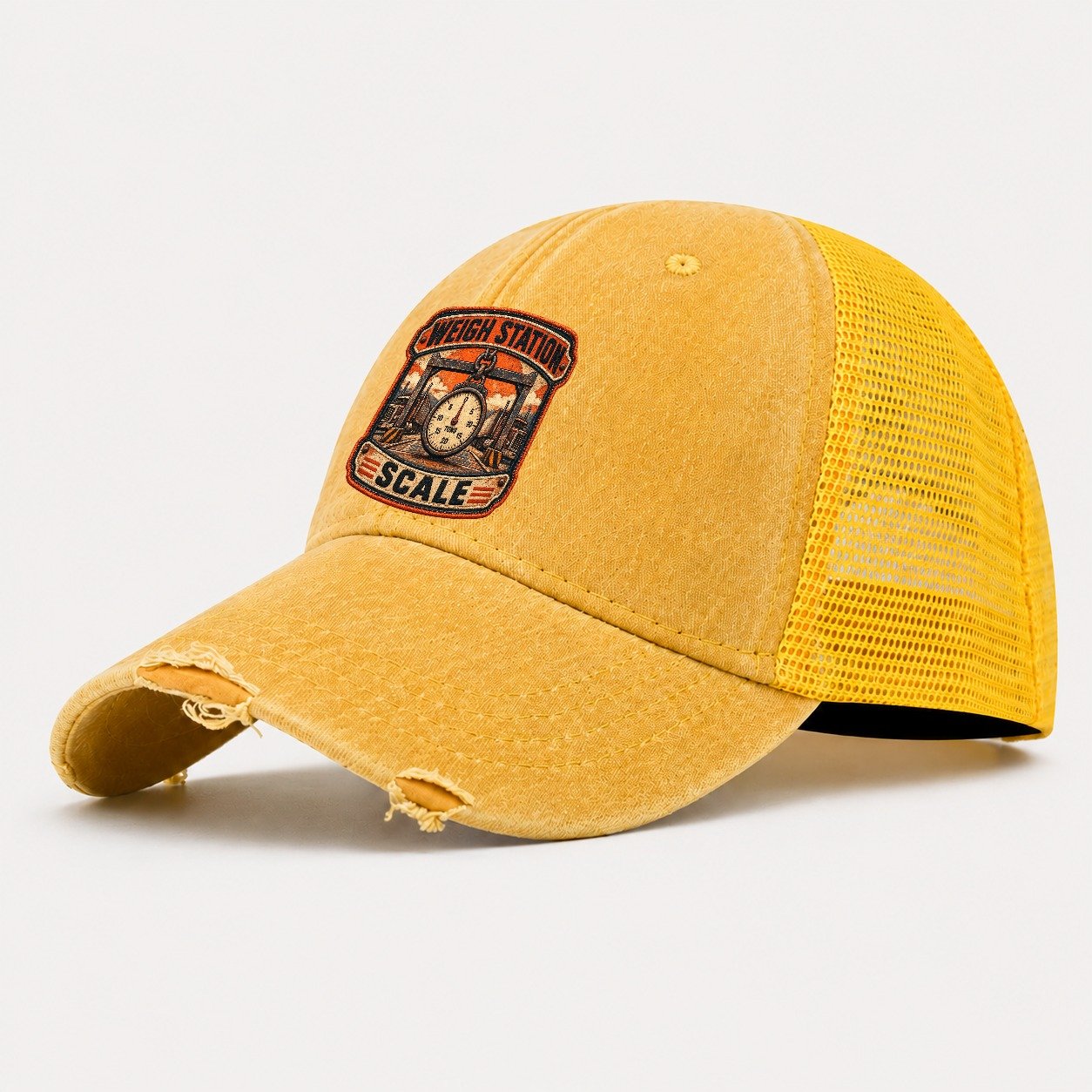 Weigh Station Scale Badge Fishing Club Washed Trucker Hat – Yellow