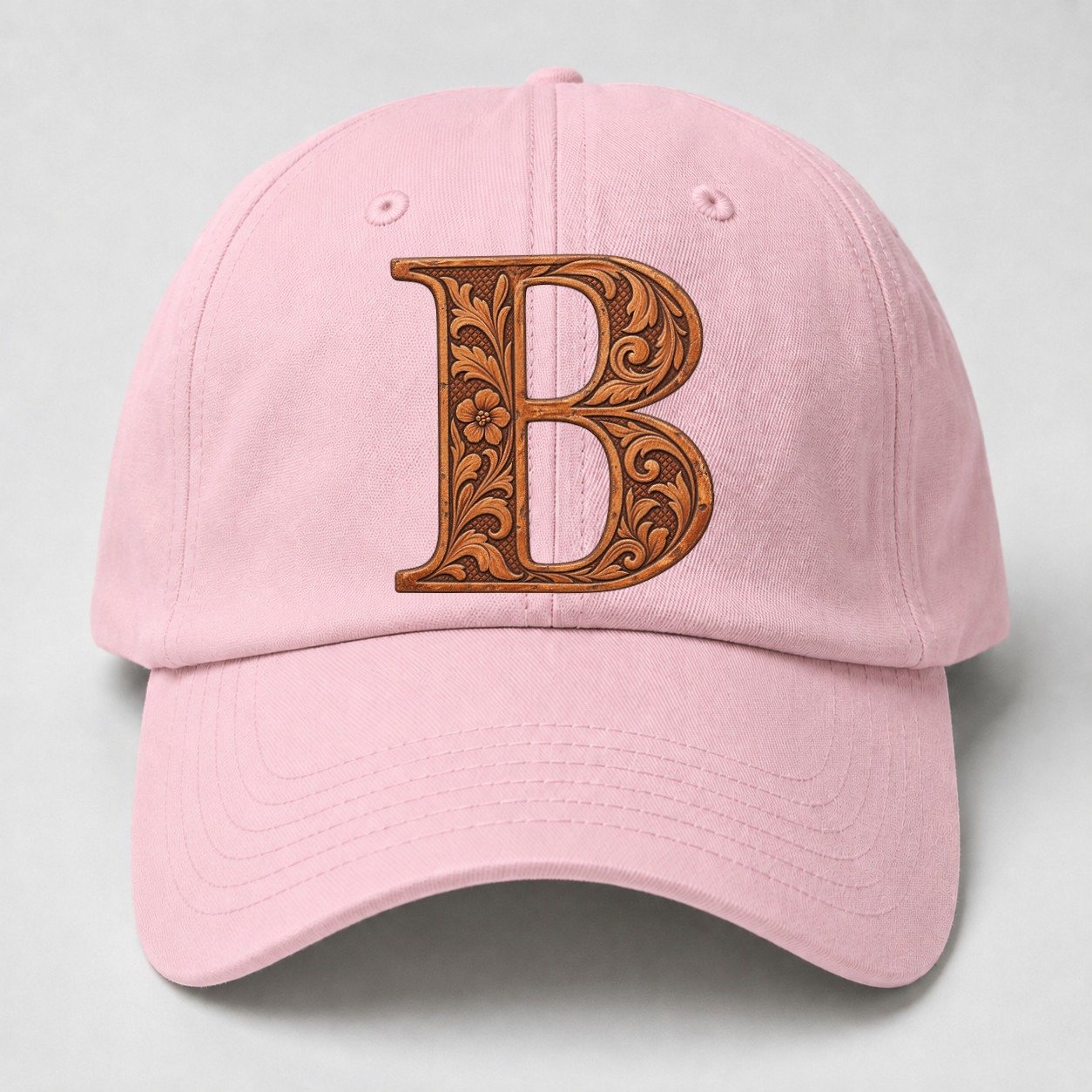 Tooled Leather B Monogram Baseball Cap – Pink