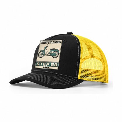 Suzume Step 50 Showa Speed Plates Trucker Hat – Black Yellow