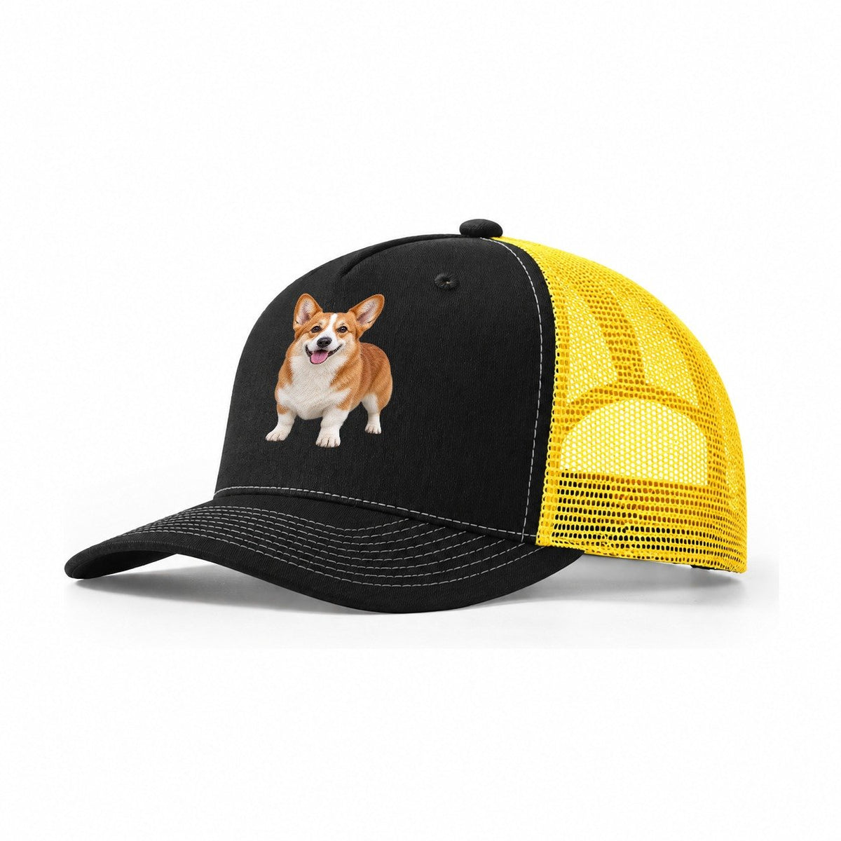 Pembroke Welsh Corgi Standing Front Facing Top Breeds Trucker Hat – Black Yellow