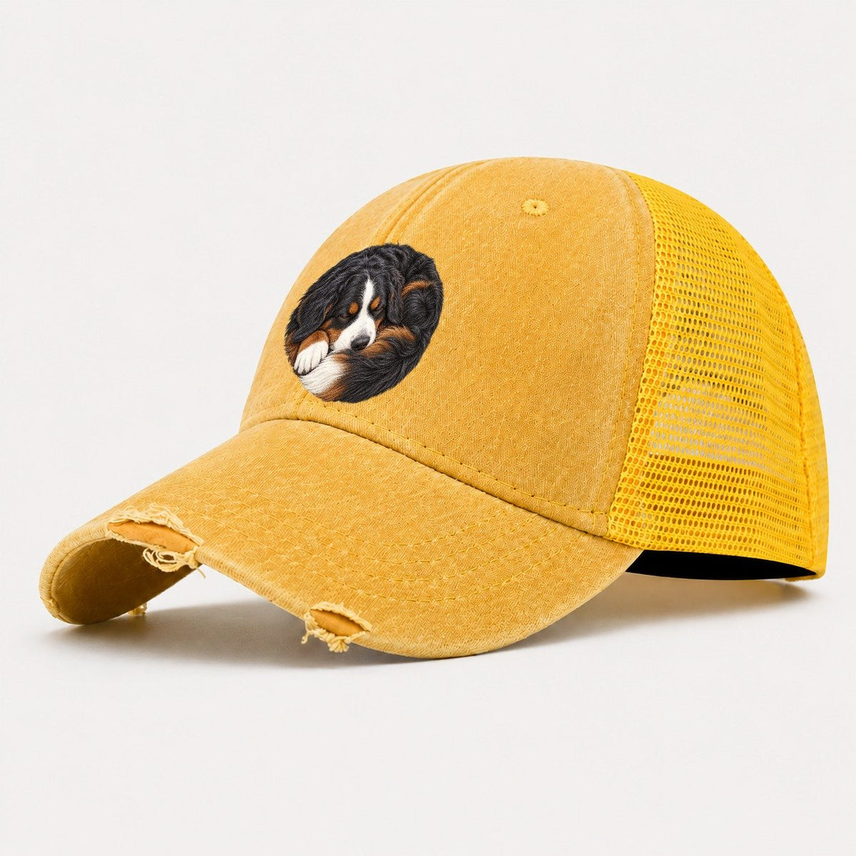 Bernese Round Hearth Nap Pastimes Companions Washed Trucker Hat – Yellow