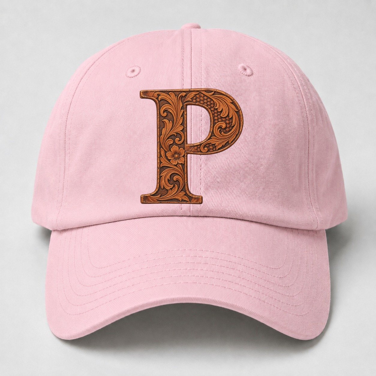 Tooled Leather P Monogram Baseball Cap – Pink