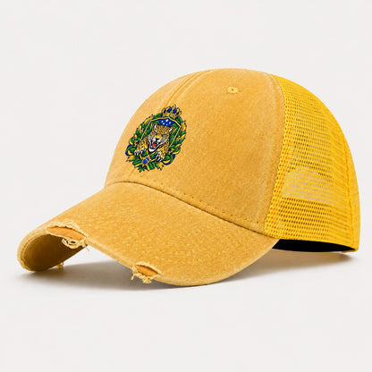 Brazil Heraldic Crest Country Logos Washed Trucker Hat – Yellow