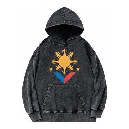 Philippines Flag Sun And Vintage Washed Hoodie – Black