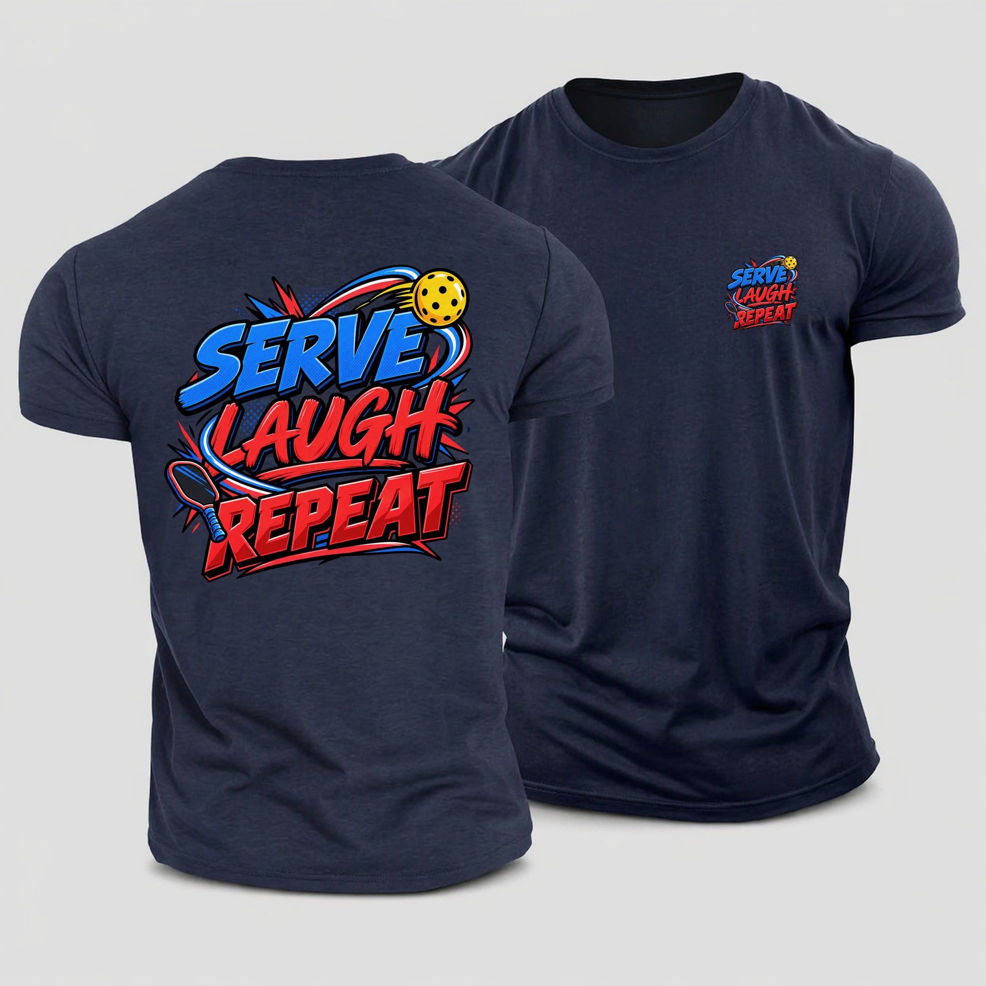 Serve Laugh Repeat Pickleball Life Cotton T-Shirt – Navy