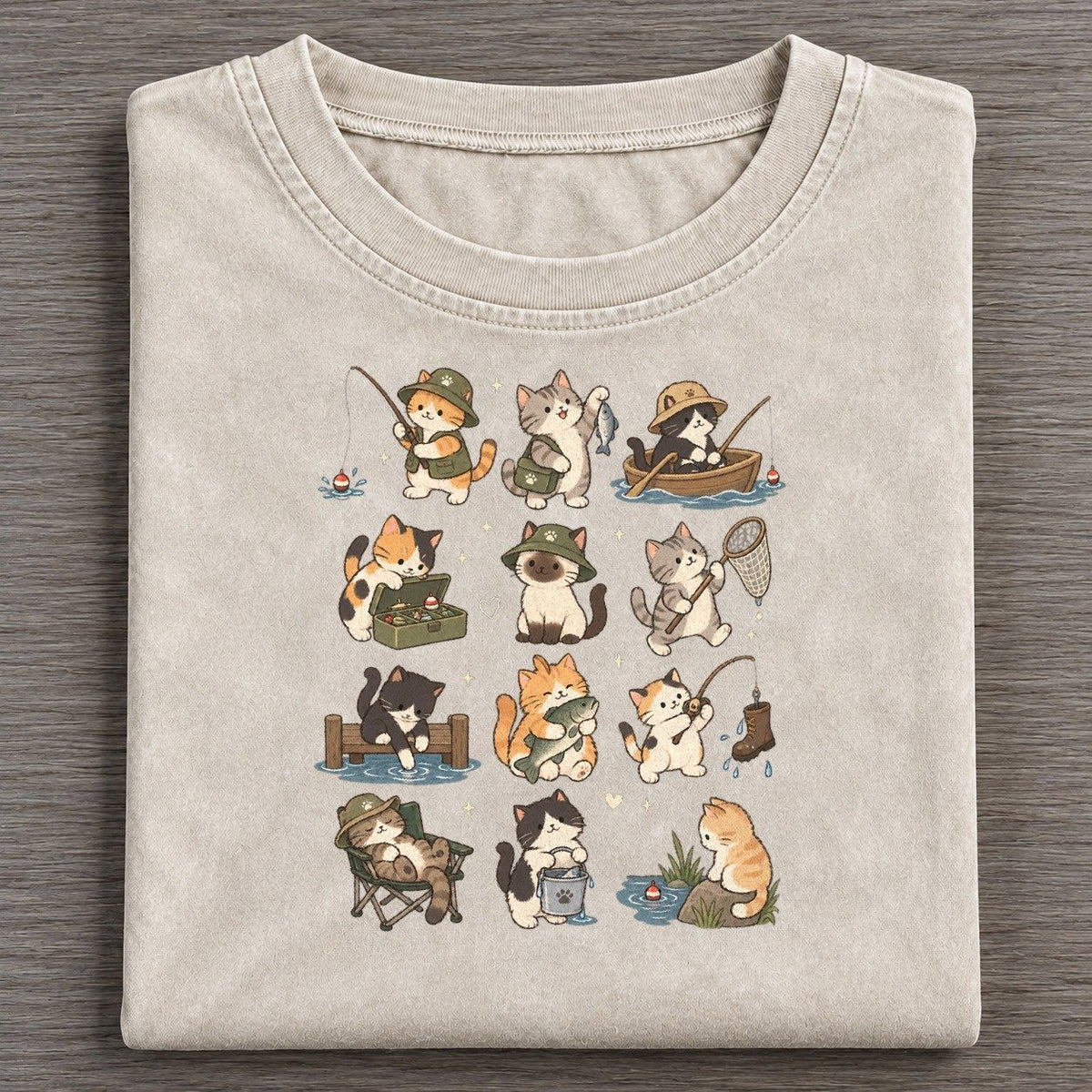 Fishing Day Cat Club Vintage T-shirt – Off White