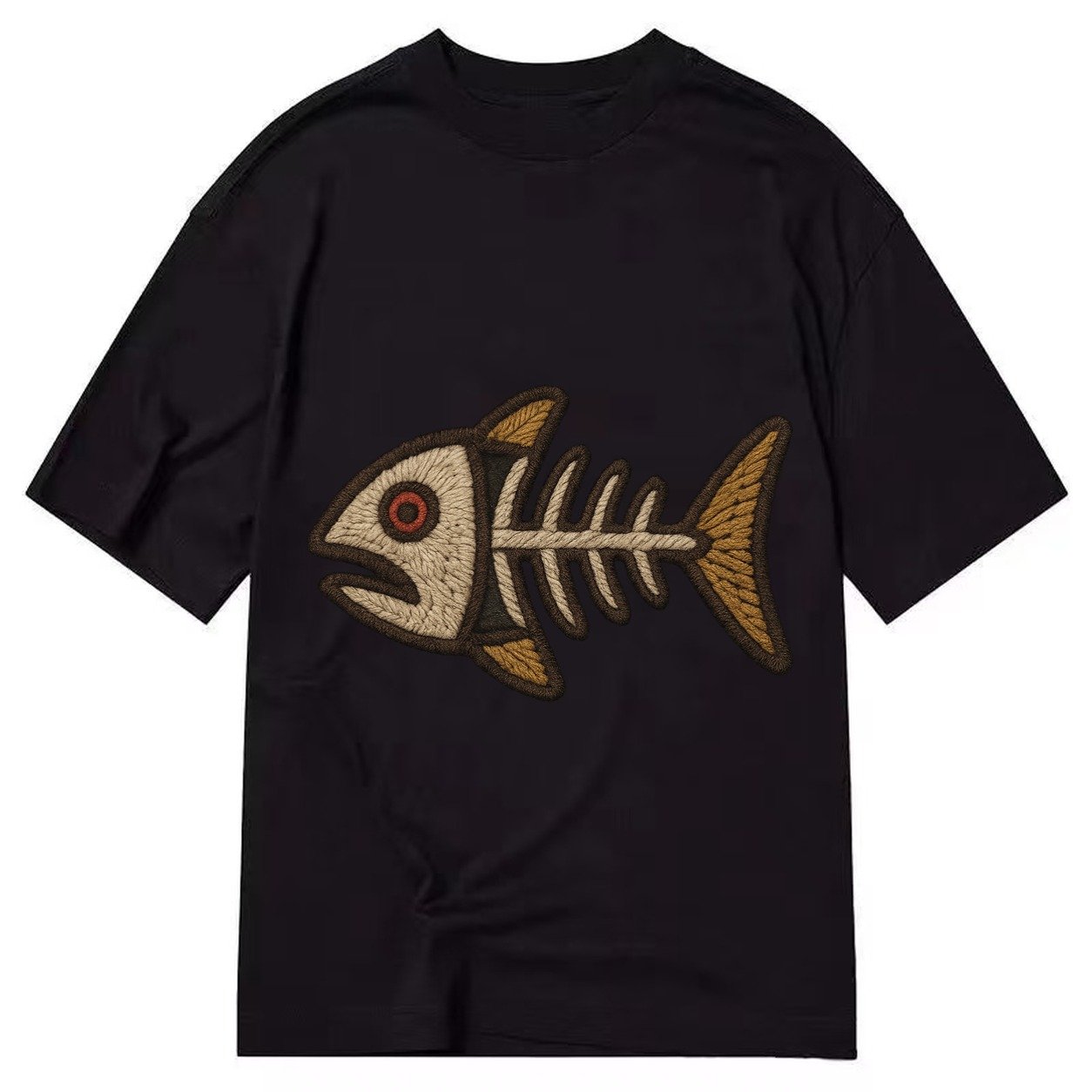 Fish Skeleton Fish Bones In Artistic Pattern Classic T-shirt – Black