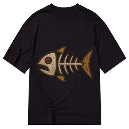 Fish Skeleton Fish Bones In Artistic Pattern Classic T-shirt – Black