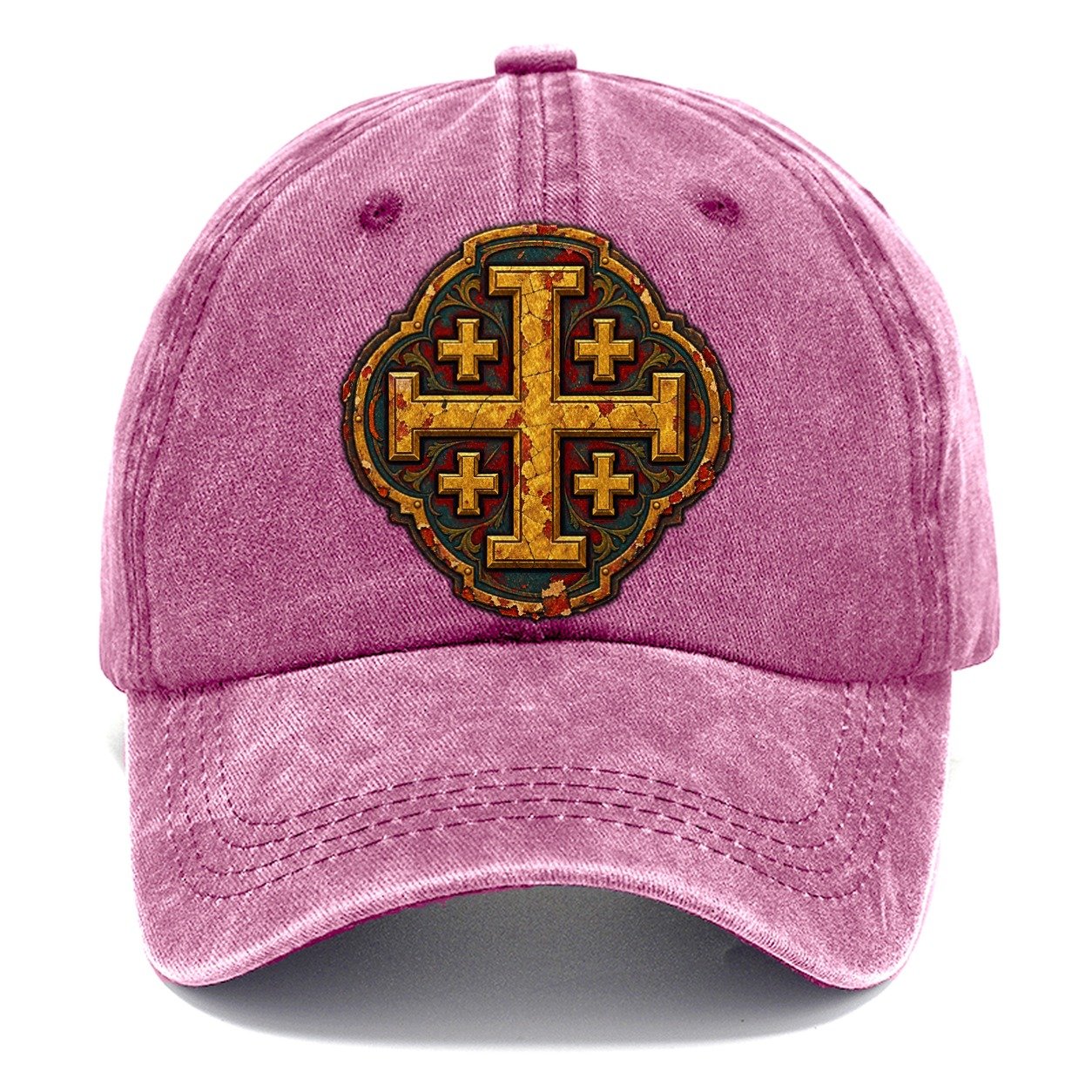 Gold Leaf On Gesso Panel Jerusalem Cross Classic Cap – Dusty Rose