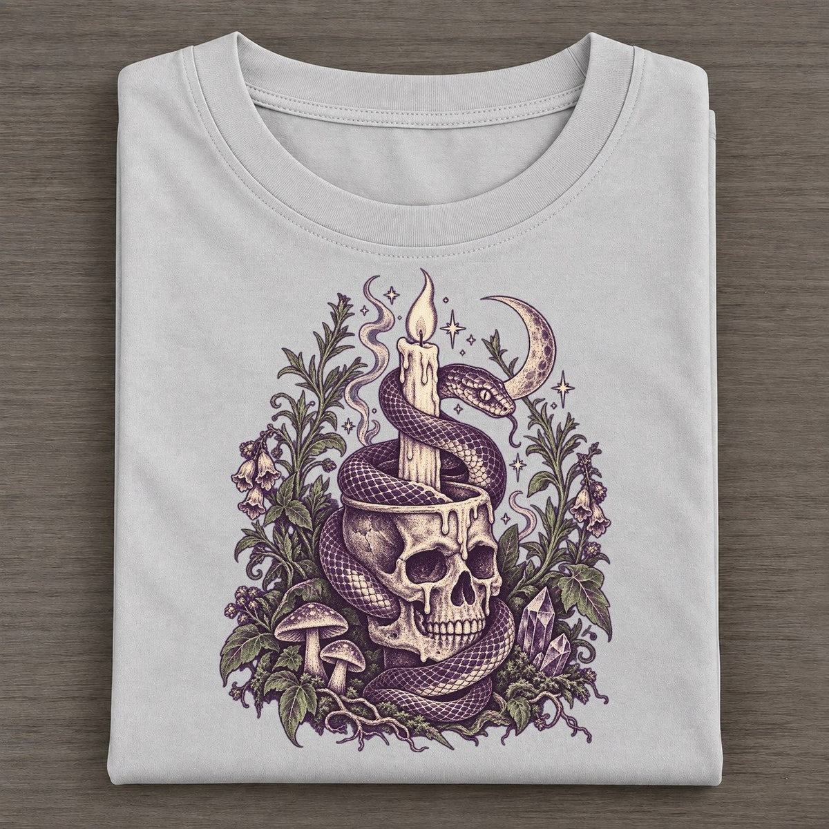 Snake Skull Candle Midnight Haunt Classic T-shirt – Grey
