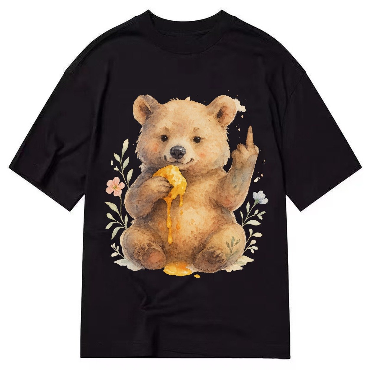 Chubby Bear Cub Eating Dripping Honey Sticky Paw Up With Mid Classic T-shirt – Black
